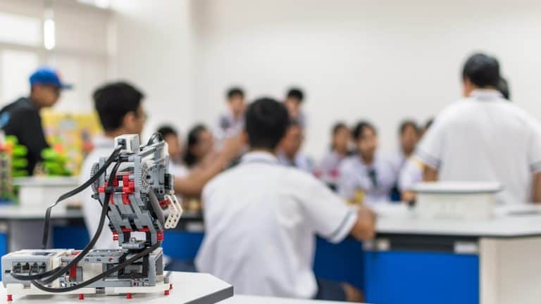 Robotic Lab Class With School Students Blur Background Learning