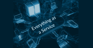 Image of a maze of connectd computers, devices, and storage with the words everything as a service representing managed network services