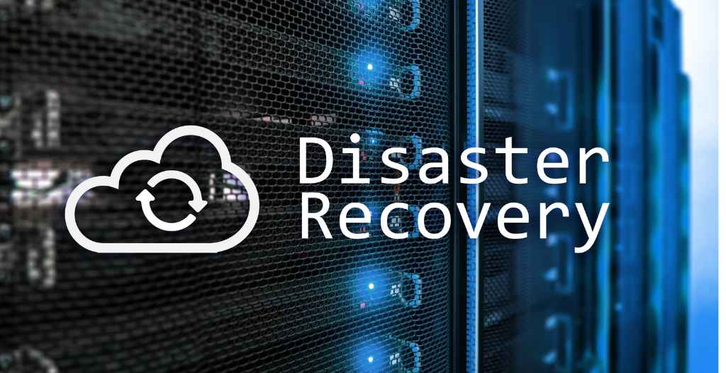image of server with cloud icon and words disaster recovery