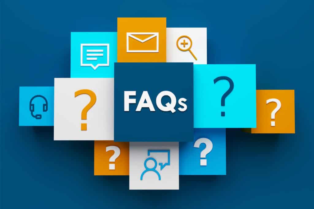 Colorful icons with "FAQs" text for business continuity and risk management FAQ.