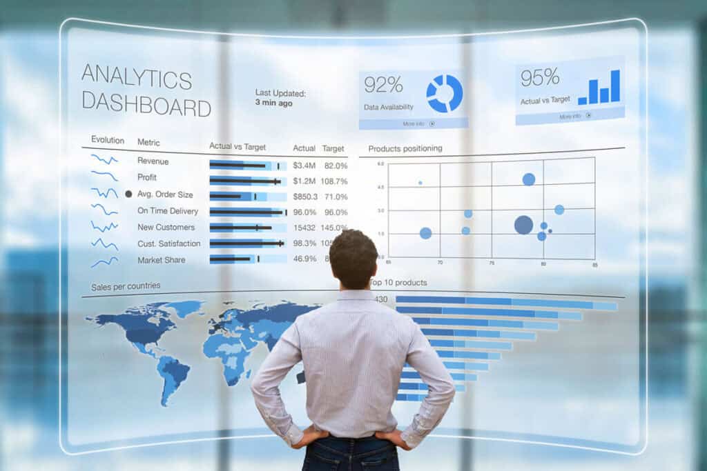 Man viewing analytics dashboard, illustrating the concept of 'Big Data Analytics.